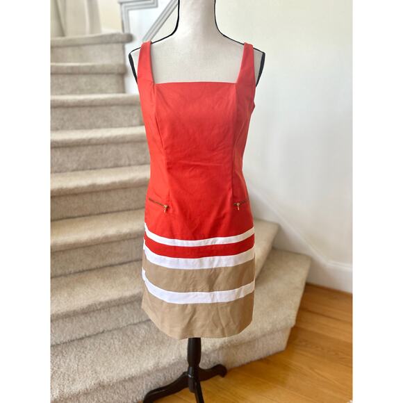 Ralph Lauren Orange Tan & White Stripe Nautical Square Neck Sheath Dress - Picture 1 of 8